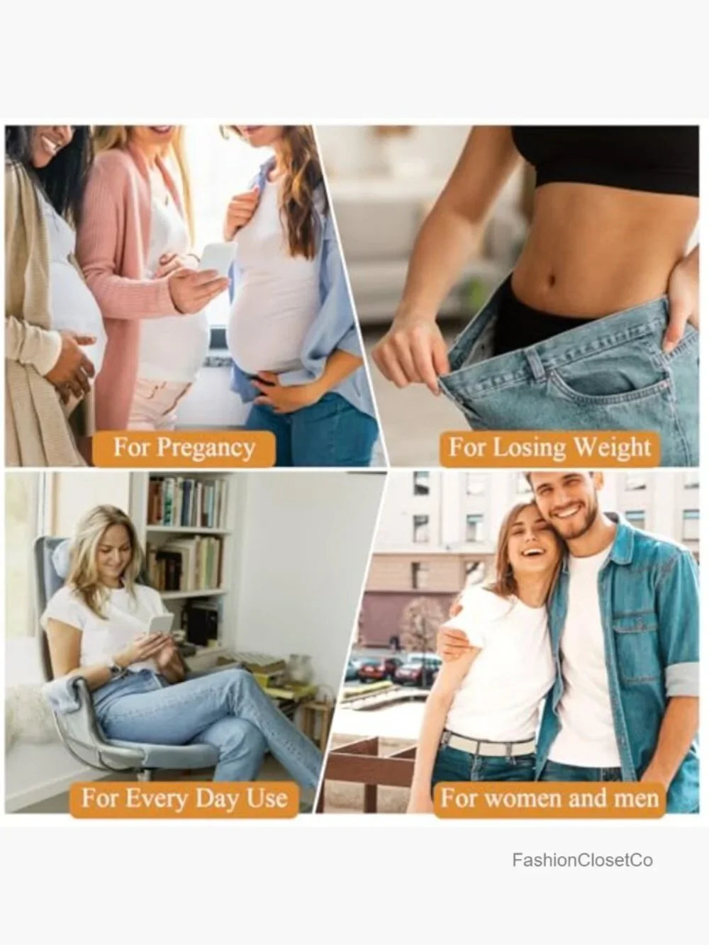 3 Pack No Show Stretch Belts with Flat Buckle, Adjustable Elastic Waist Belts